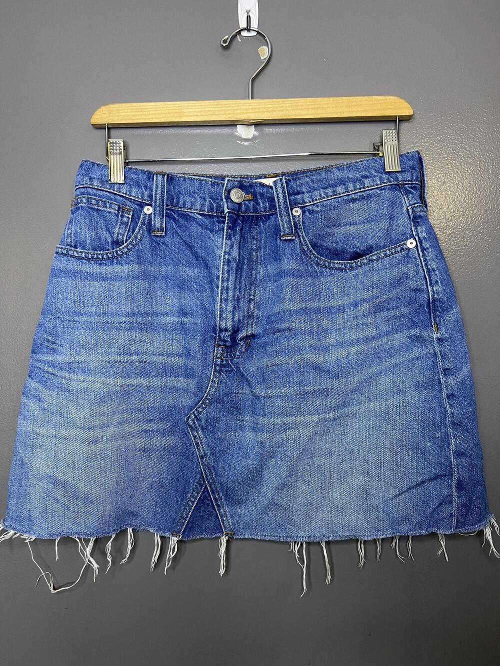 Madewell Denim Skirt Womens 28 Blue A-Line Raw Hem Frayed Mini Casual